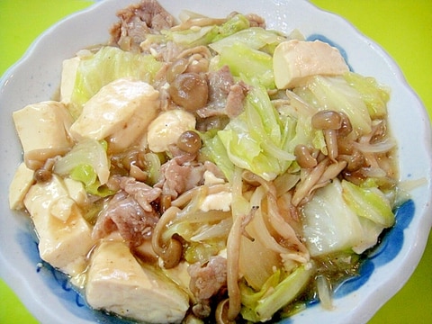 豆腐とキャベツ豚肉のうま煮風